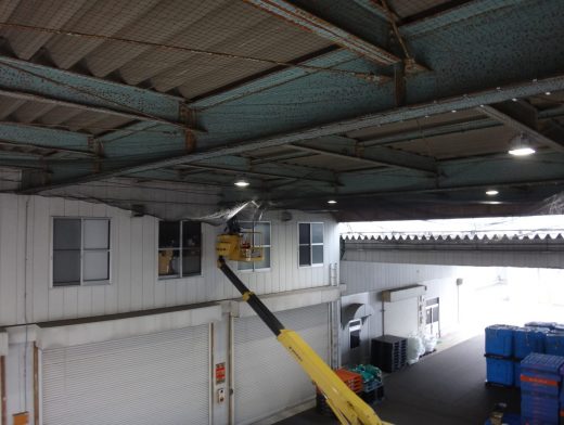 プラスチック加工会社　倉庫荷捌き場防鳥工事